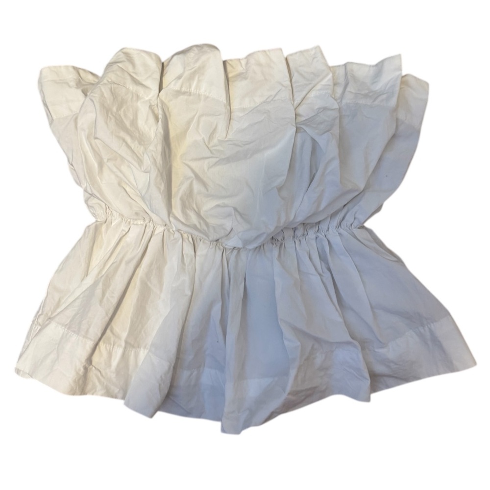 Anthropologie White Ruffled Strapless Peplum Top